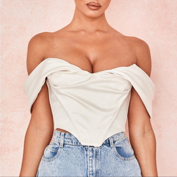 House of CB ‘Silva’ Satin Draped Shoulder Corset Top NWOT - Picture 4 of 13